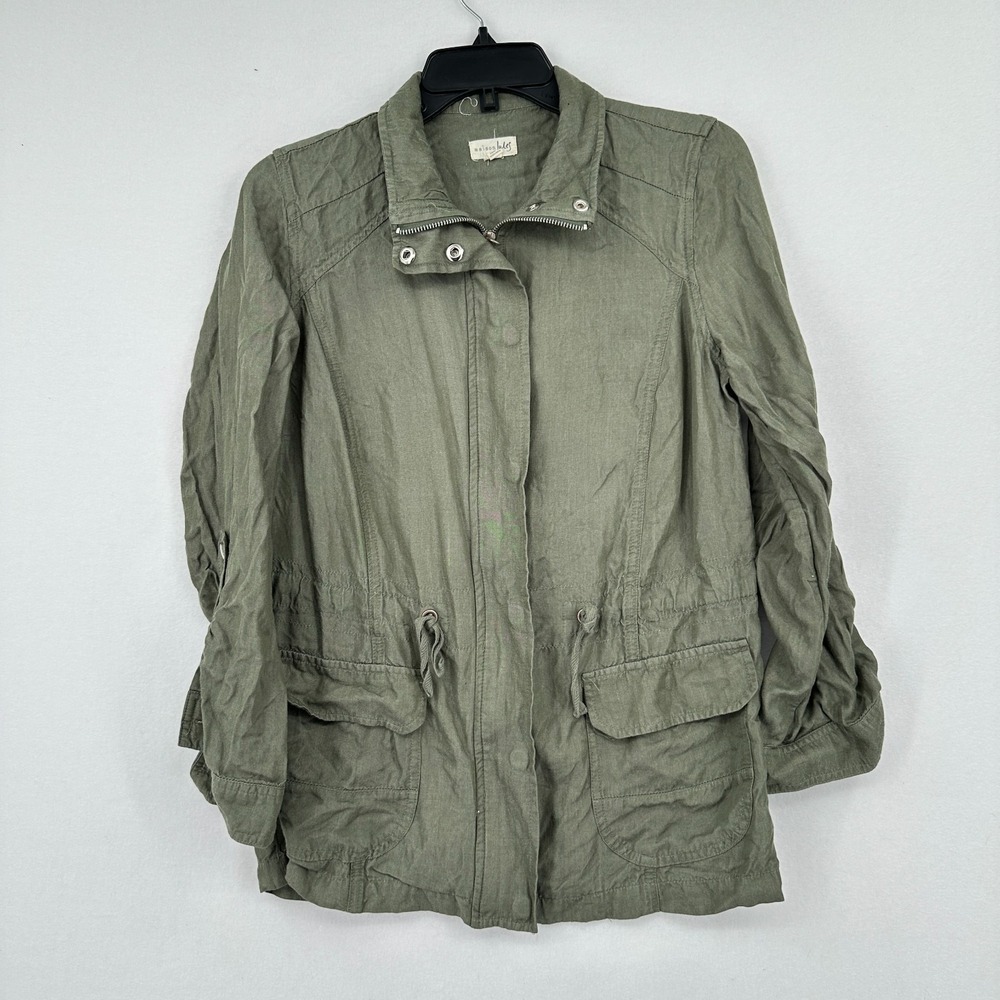 Maison Jules Utility Jacket‎ Womens Sz M Green Olive Military Cargo Indie Boho